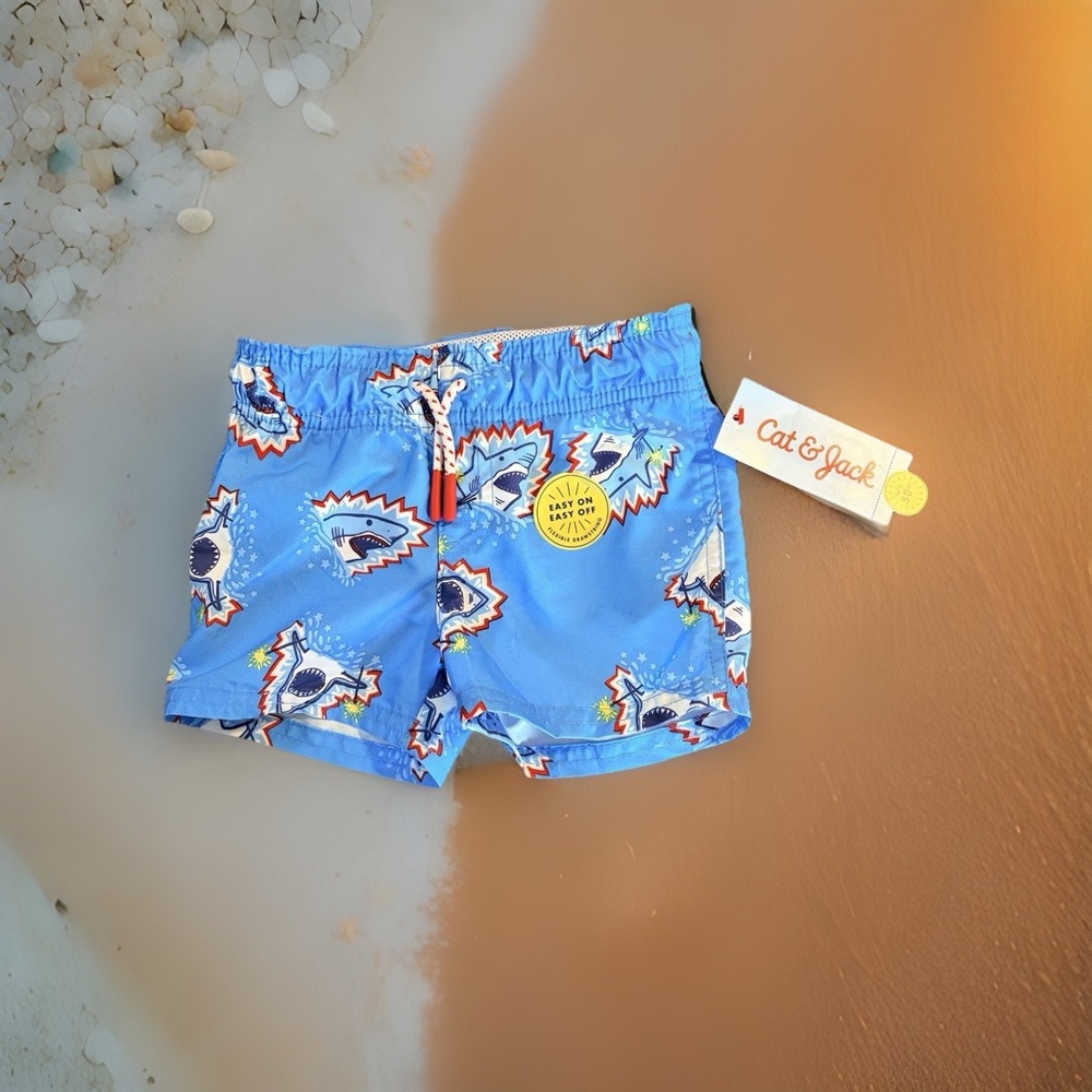 Cat & Jack Shark Swim Shorts - 12M